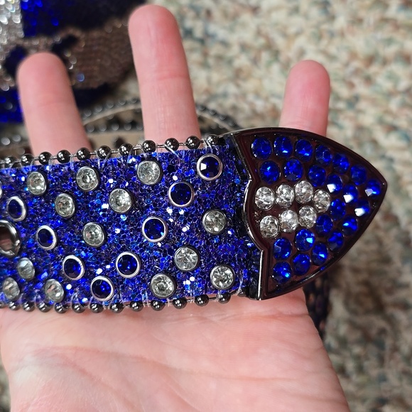 Western Rhinestone Globe Belt Blue Silver Sparkly New Medium 46" - Picture 5 of 5